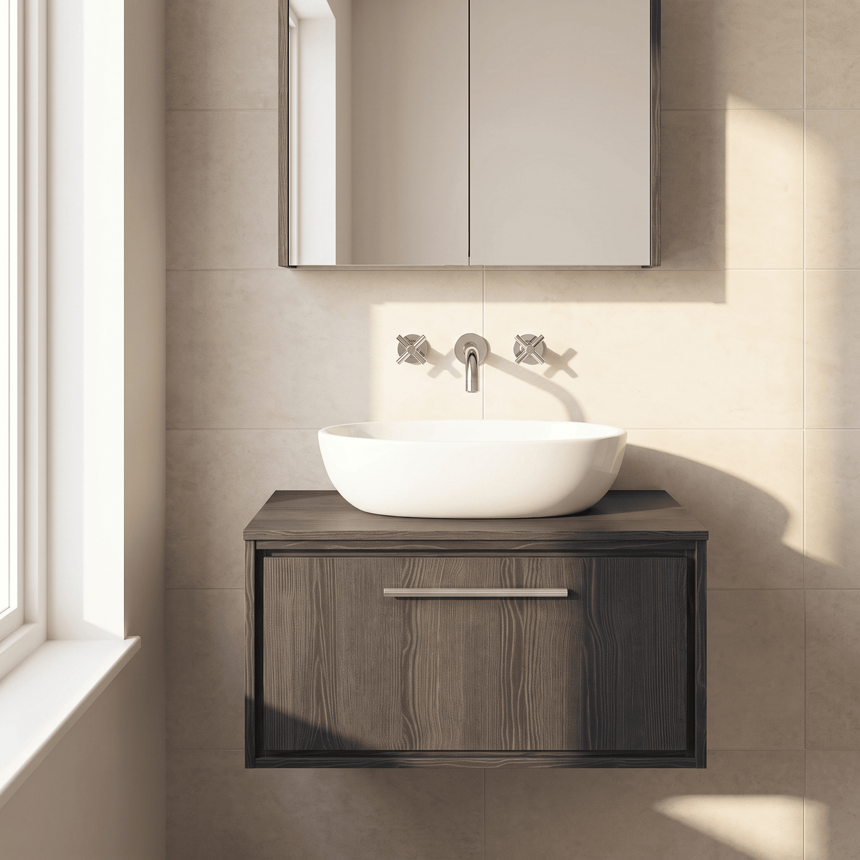 [BFIF2225W] Longnor 1 Drawer Wall Hung Vanity Unit with Worktop - Choice of Size and Colour