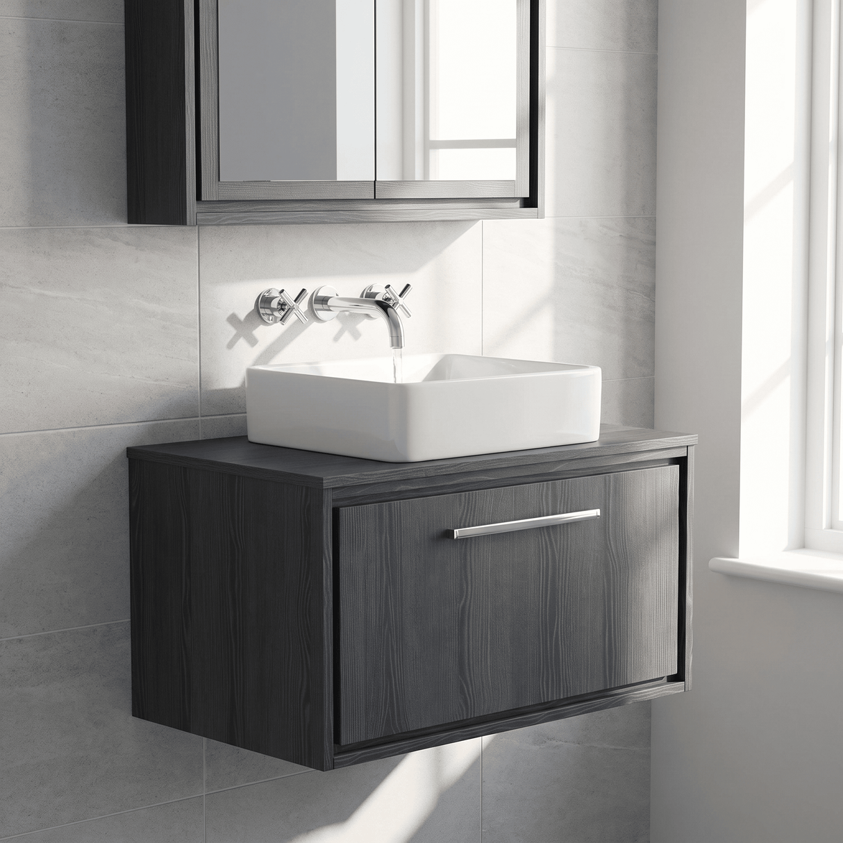 [BFIF2225W] Longnor 1 Drawer Wall Hung Vanity Unit with Worktop - Choice of Size and Colour