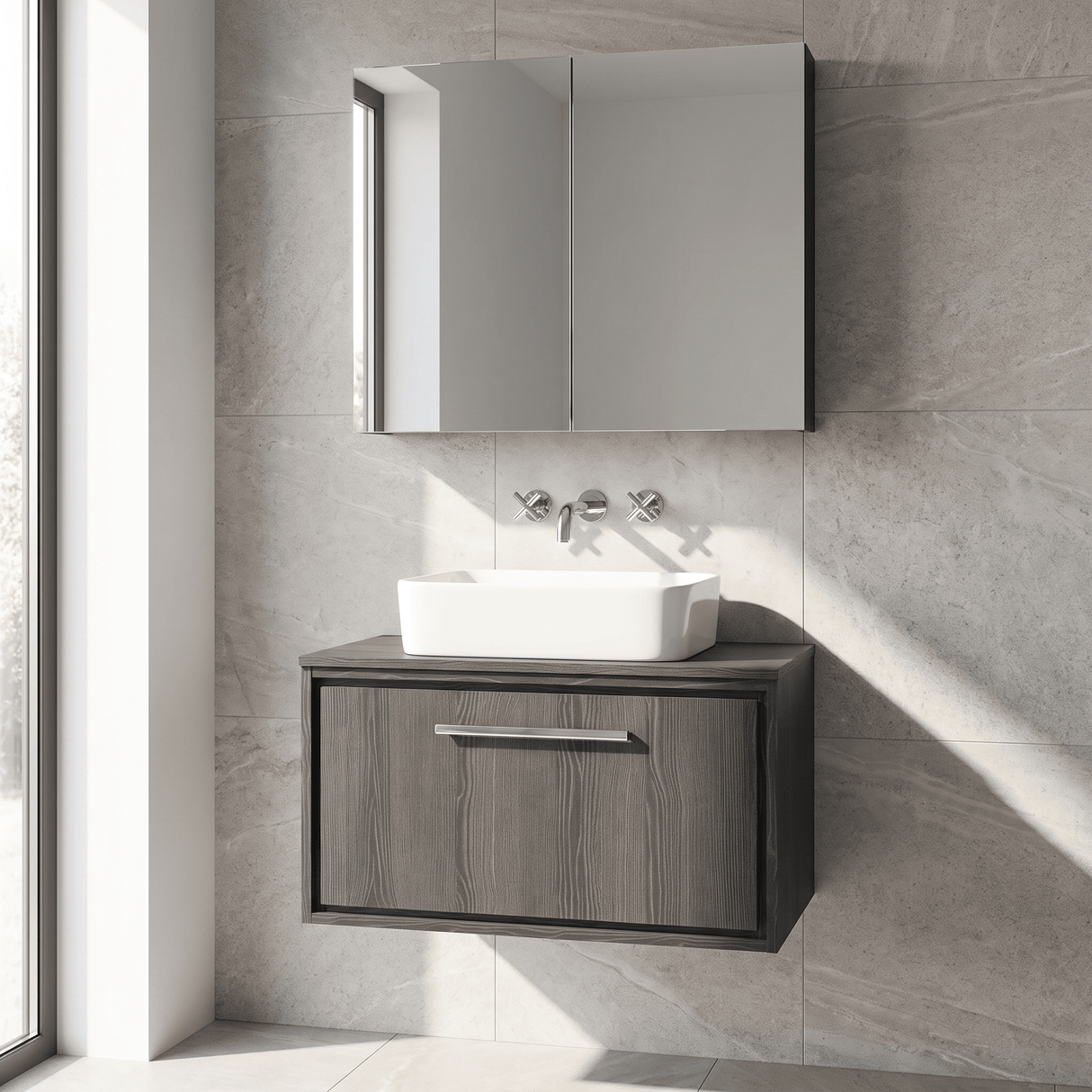 [BFIF2225W] Longnor 1 Drawer Wall Hung Vanity Unit with Worktop - Choice of Size and Colour - Silo