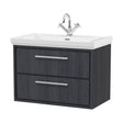 [BFIF2226A] Longnor 2 Drawer Wall Hung Vanity Unit with 1 Tap Hole Traditional Fireclay Basin, Woodgrain Graphite Grey, 800mm - Cutout