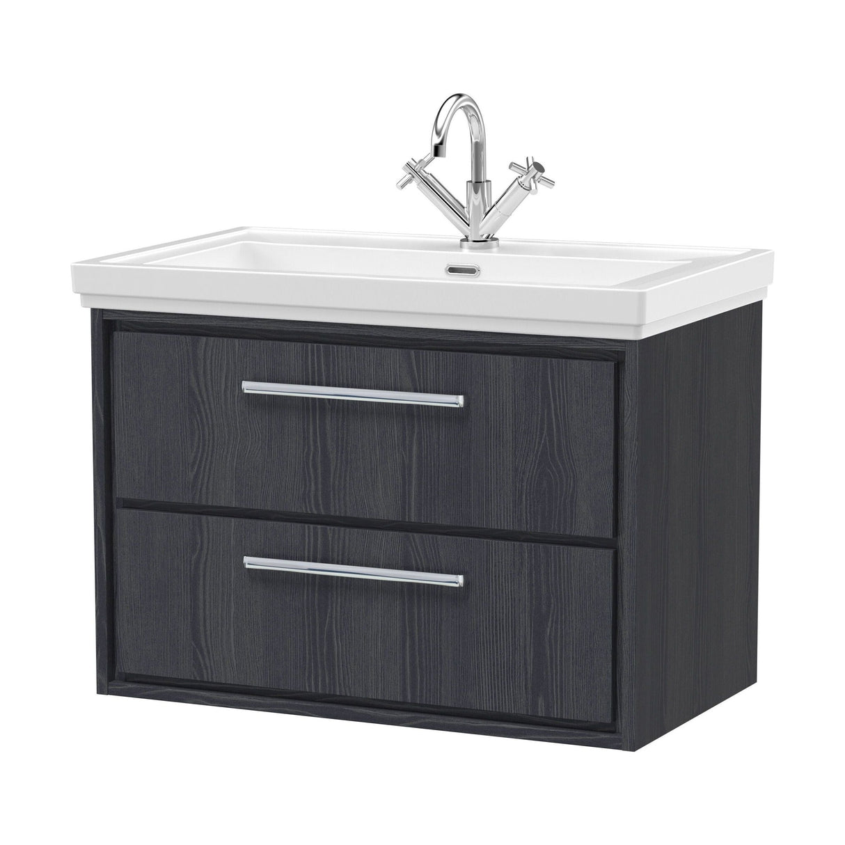 [BFIF2226A] Longnor 2 Drawer Wall Hung Vanity Unit with 1 Tap Hole Traditional Fireclay Basin, Choice of Size and Colour - Cutout