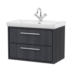 [BFIF2226A] Longnor 2 Drawer Wall Hung Vanity Unit with 1 Tap Hole Traditional Fireclay Basin, Choice of Size and Colour - Cutout