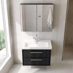 [BFIF2226A] Longnor 2 Drawer Wall Hung Vanity Unit with 1 Tap Hole Traditional Fireclay Basin, Choice of Size and Colour