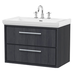 [BFIF2226B] Longnor 2 Drawer Wall Hung Vanity Unit with 3 Tap Hole Traditional Fireclay Basin - Choice of Size and Colour - Cutout