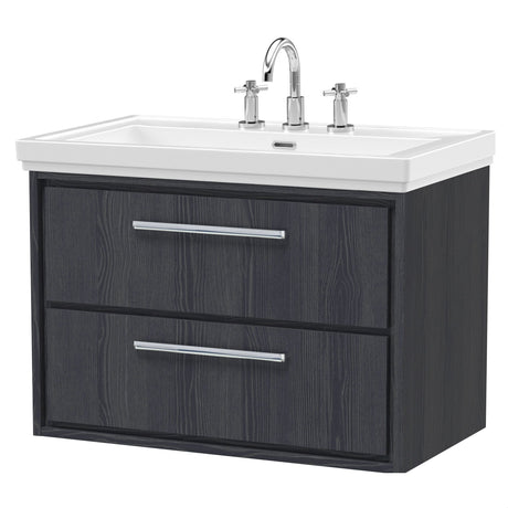 [BFIF2226B] Longnor 2 Drawer Wall Hung Vanity Unit with 3 Tap Hole Traditional Fireclay Basin - Choice of Size and Colour - Cutout