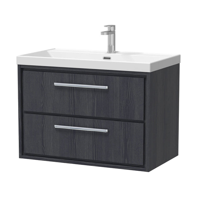[BFIF2226E] Longnor 2 Drawer Wall Hung Vanity Unit with 1 Tap Hole Thin Edge Basin, Woodgrain Graphite Grey, 800mm - Cutout