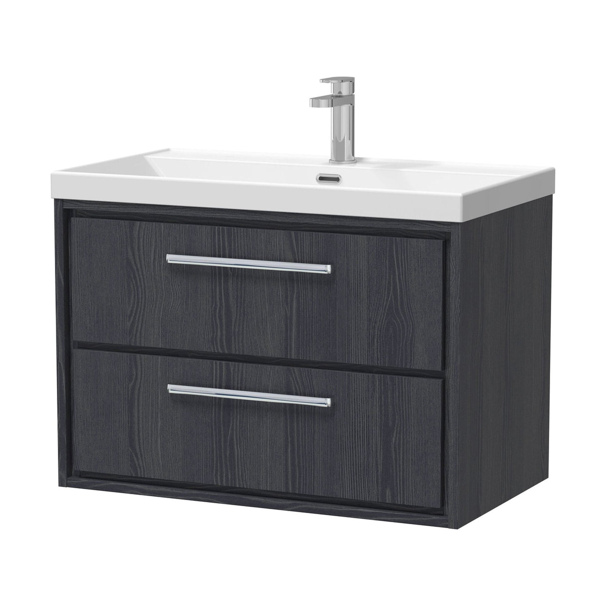 [BFIF2226E] Contemporary Longnor 2 Drawer Wall Hung Vanity Unit with 1 Tap Hole Thin Edge Basin, Choice of Size and Colour - Cutout