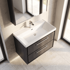 [BFIF2226E] Contemporary Longnor 2 Drawer Wall Hung Vanity Unit with 1 Tap Hole Thin Edge Basin, Choice of Size and Colour