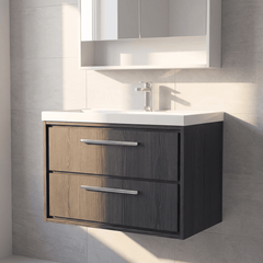 [BFIF2226E] Contemporary Longnor 2 Drawer Wall Hung Vanity Unit with 1 Tap Hole Thin Edge Basin, Choice of Size and Colour