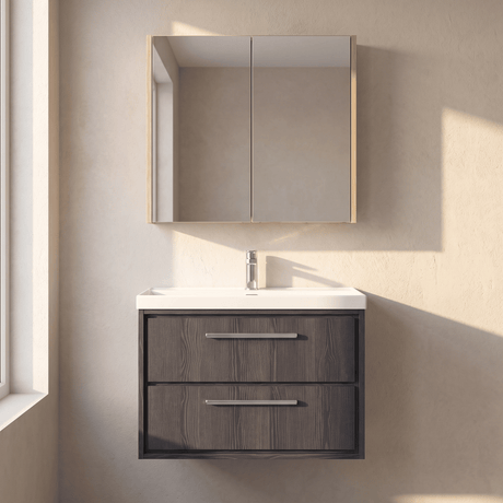 [BFIF2226E] Contemporary Longnor 2 Drawer Wall Hung Vanity Unit with 1 Tap Hole Thin Edge Basin, Choice of Size and Colour - Silo
