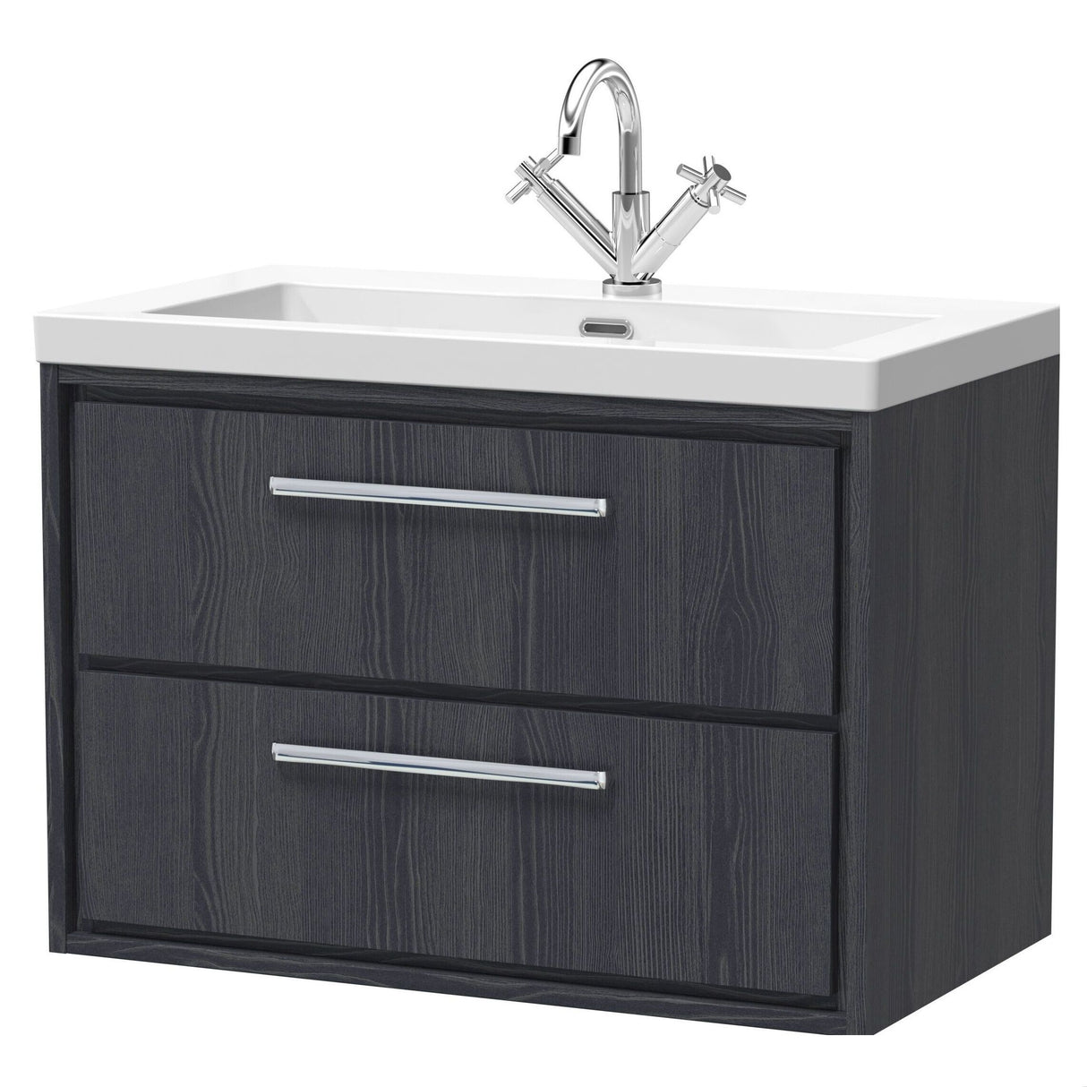 [BFIF2226L] Longnor 2 Drawer Wall Hung Vanity Unit with Modern Fireclay Basin - Choice of Size and Colour - Cutout