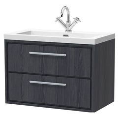 [BFIF2226L] Longnor 2 Drawer Wall Hung Vanity Unit with Modern Fireclay Basin - Choice of Size and Colour - Cutout