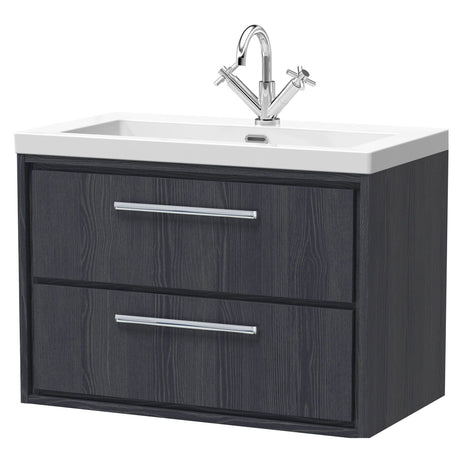 [BFIF2226L] Longnor 2 Drawer Wall Hung Vanity Unit with Modern Fireclay Basin - Choice of Size and Colour - Cutout