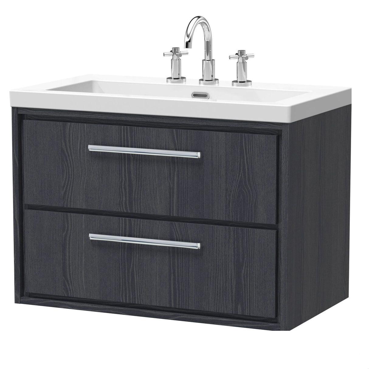 [BFIF2226M] Longnor 2 Drawer Wall Hung Vanity Unit with 3 Tap Hole Modern Fireclay Basin - Choice of Size and Colour - Cutout