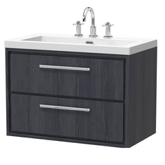 [BFIF2226M] Longnor 2 Drawer Wall Hung Vanity Unit with 3 Tap Hole Modern Fireclay Basin - Choice of Size and Colour - Cutout
