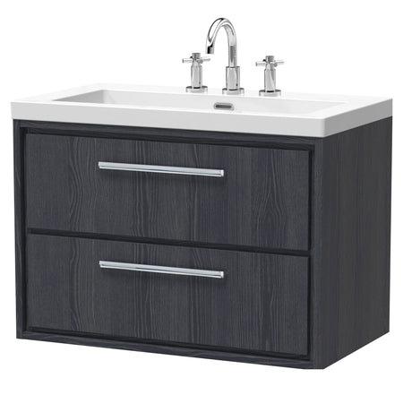 [BFIF2226M] Longnor 2 Drawer Wall Hung Vanity Unit with 3 Tap Hole Modern Fireclay Basin - Choice of Size and Colour - Cutout