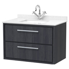 [BFIF2226WS1] Longnor 2 Drawer Wall Hung Vanity Unit with Square Basin and Marble Worktop - Choice of Size and Colour - Cutout