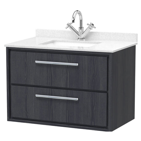 [BFIF2226WS1] Longnor 2 Drawer Wall Hung Vanity Unit with Square Basin and Marble Worktop - Choice of Size and Colour - Cutout