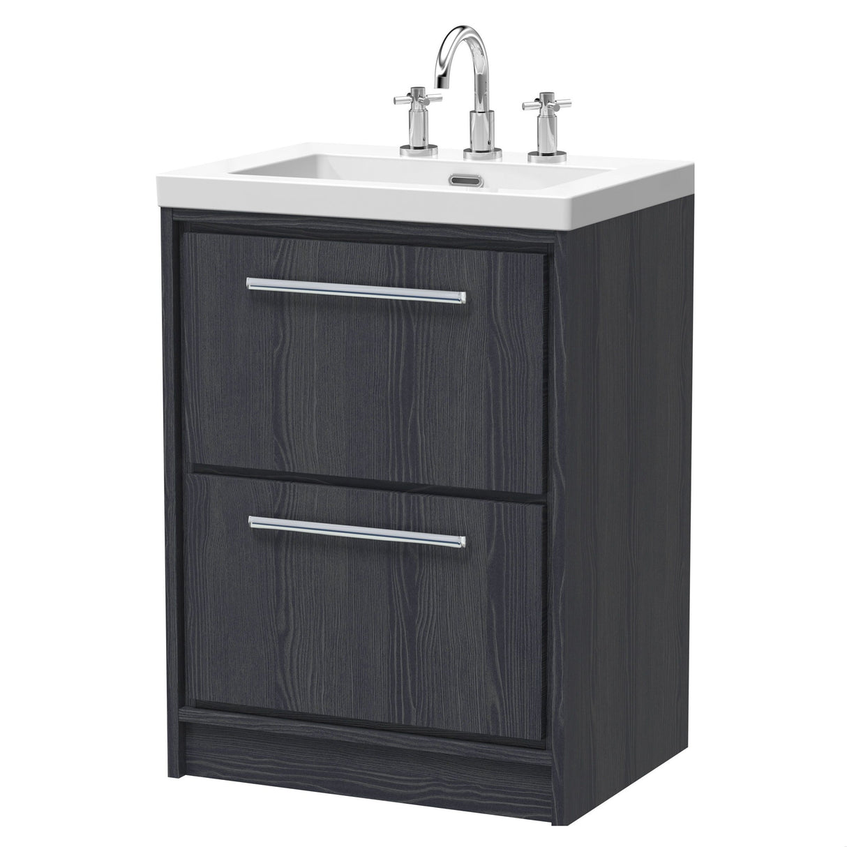 [BFIF2233M] Longnor 2 Drawer Floor Standing Vanity Unit with 3 Tap Hole Modern Fireclay Basin - Choice of Size and Colour - Cutout