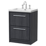 [BFIF2233M] Longnor 2 Drawer Floor Standing Vanity Unit with 3 Tap Hole Modern Fireclay Basin - Choice of Size and Colour - Cutout