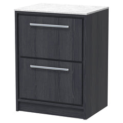 [BFIF2233WMT] Longnor 2 Drawer Floor Standing Vanity Unit with White Marble Worktop - Choice of Size and Colour - Cutout
