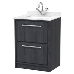 [BFIF2233WS1] Longnor 2 Drawer Floor Standing Vanity Unit with Square Basin and Marble Worktop - Choice of Size and Colour - Cutout