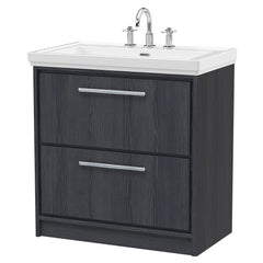 [BFIF2235B] Longnor 2 Drawer Floor Standing Vanity Unit with 3 Tap Hole Traditional Fireclay Basin - Choice of Size and Colour - Cutout