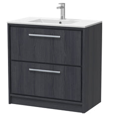 [BFIF2235C] Longnor 2 Drawer Floor Standing Vanity Unit with Minimalist Basin - Choice of Size and Colour - Cutout