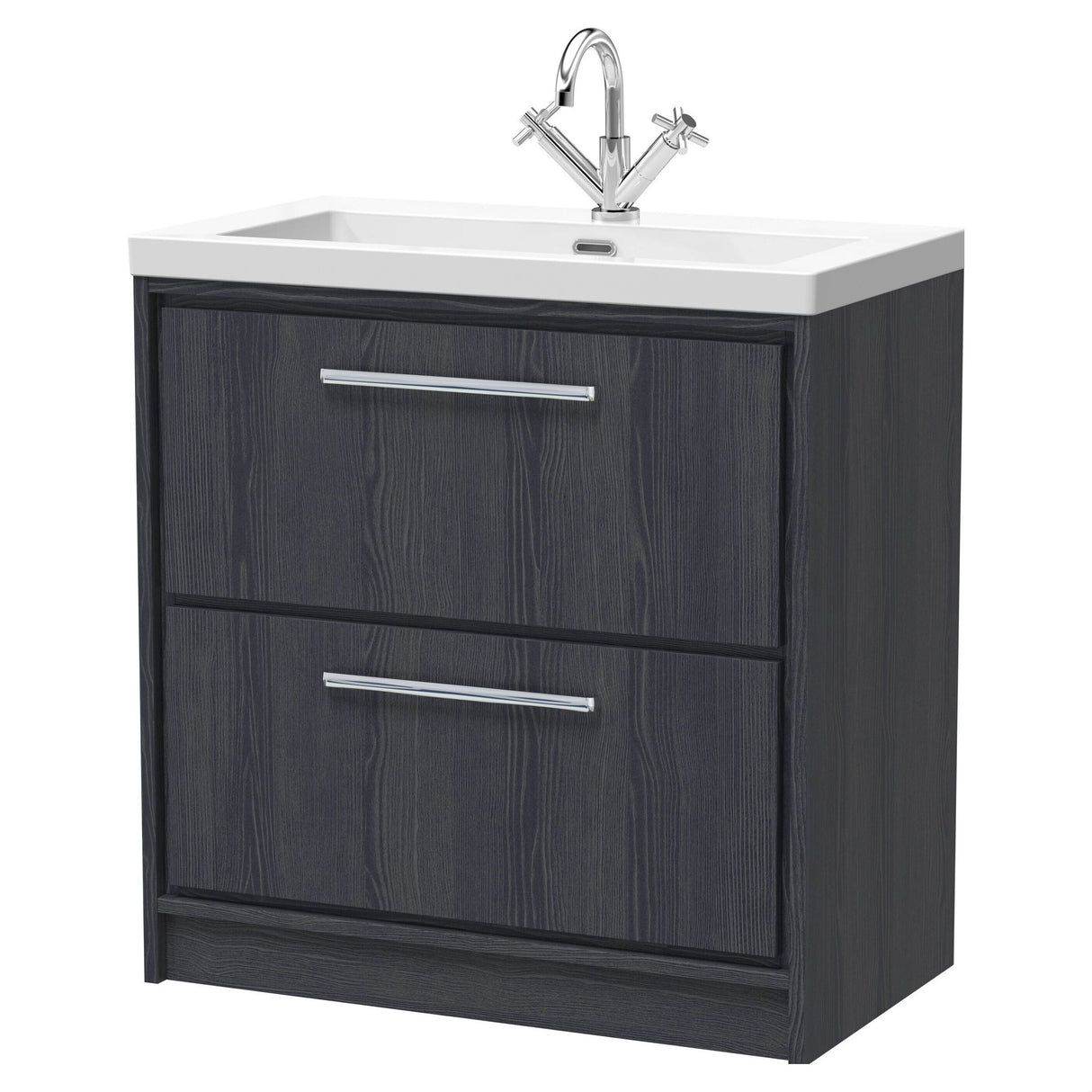 [BFIF2235L] Longnor 2 Drawer Floor Standing Vanity Unit with Modern Fireclay Basin - Choice of Size and Colour - Cutout