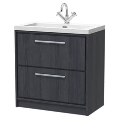 [BFIF2235L] Longnor 2 Drawer Floor Standing Vanity Unit with Modern Fireclay Basin - Choice of Size and Colour - Cutout