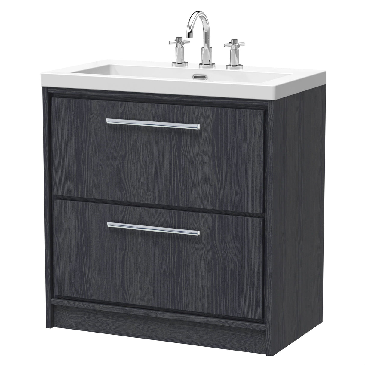 [BFIF2235M] Longnor 2 Drawer Floor Standing Vanity Unit with 3 Tap Hole Modern Fireclay Basin - Choice of Size and Colour - Cutout