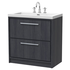 [BFIF2235M] Longnor 2 Drawer Floor Standing Vanity Unit with 3 Tap Hole Modern Fireclay Basin - Choice of Size and Colour - Cutout