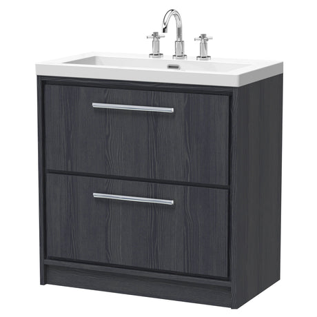 [BFIF2235M] Longnor 2 Drawer Floor Standing Vanity Unit with 3 Tap Hole Modern Fireclay Basin - Choice of Size and Colour - Cutout