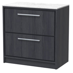 [BFIF2235WMT] Longnor 2 Drawer Floor Standing Vanity Unit with White Marble Worktop - Choice of Size and Colour - Cutout