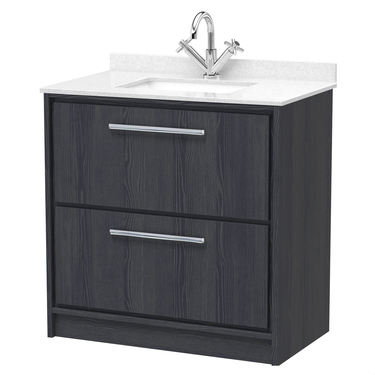 [BFIF2235WS1] Longnor 2 Drawer Floor Standing Vanity Unit with Square Basin and Marble Worktop - Choice of Size and Colour - Cutout