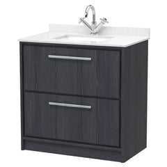 [BFIF2235WS1] Longnor 2 Drawer Floor Standing Vanity Unit with Square Basin and Marble Worktop - Choice of Size and Colour - Cutout