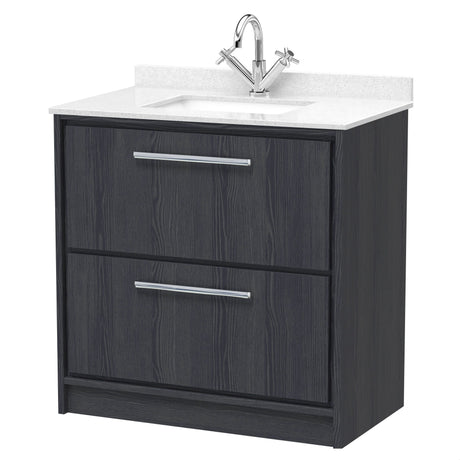 [BFIF2235WS1] Longnor 2 Drawer Floor Standing Vanity Unit with Square Basin and Marble Worktop - Choice of Size and Colour - Cutout