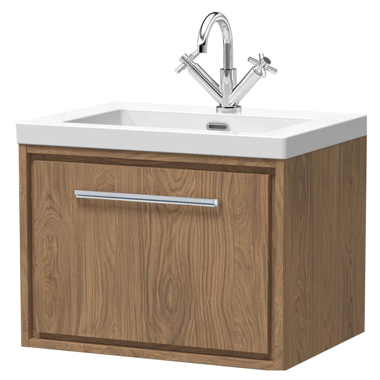 [BFIF2722L] Longnor 1 Drawer Wall Hung Vanity Unit with Modern Fireclay Basin - Choice of Size and Colour - Cutout