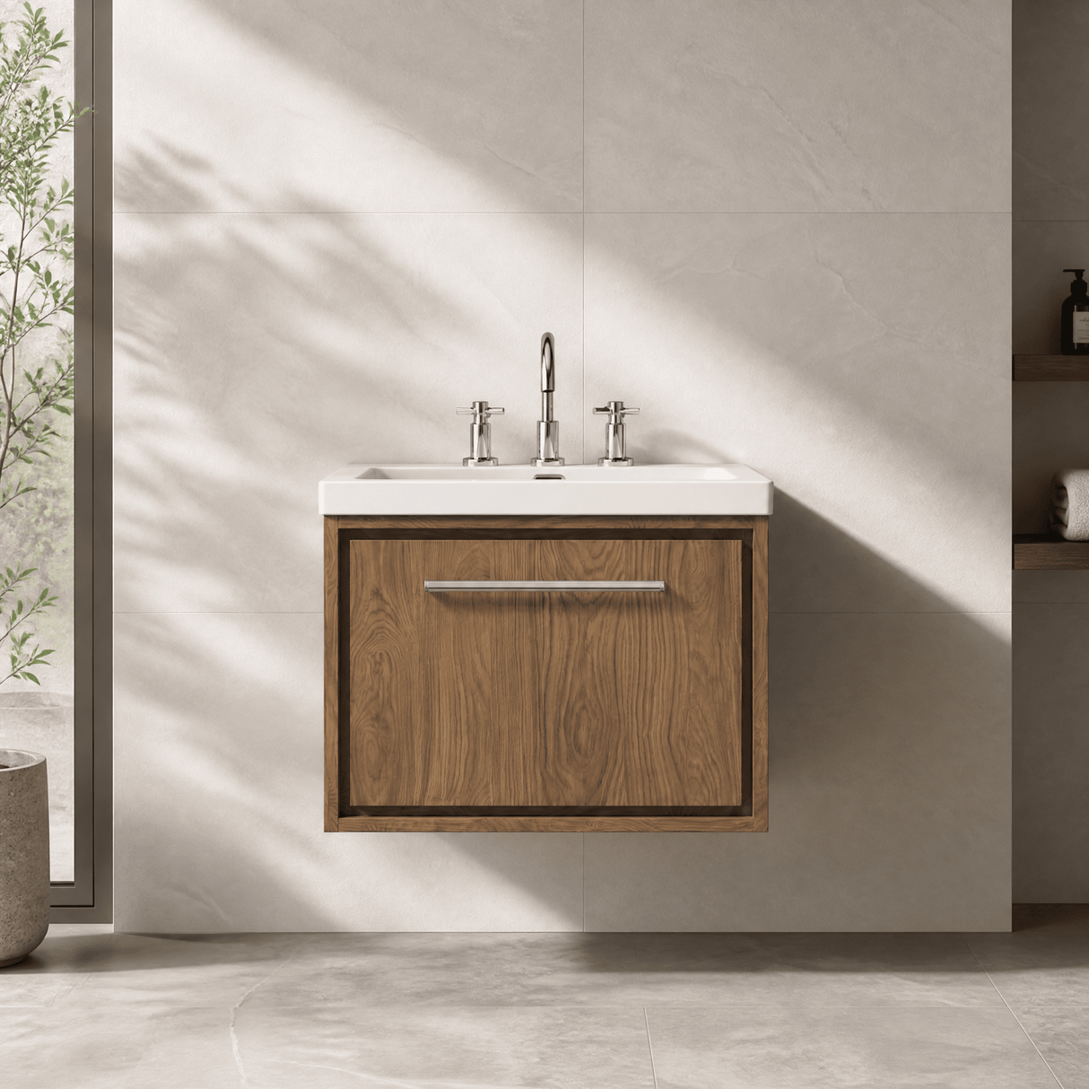[BFIF2722M] Longnor 1 Drawer Wall Hung Vanity Unit with 3 Tap Hole Modern Fireclay Basin - Choice of Size and Colour