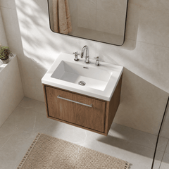 [BFIF2722M] Longnor 1 Drawer Wall Hung Vanity Unit with 3 Tap Hole Modern Fireclay Basin - Choice of Size and Colour