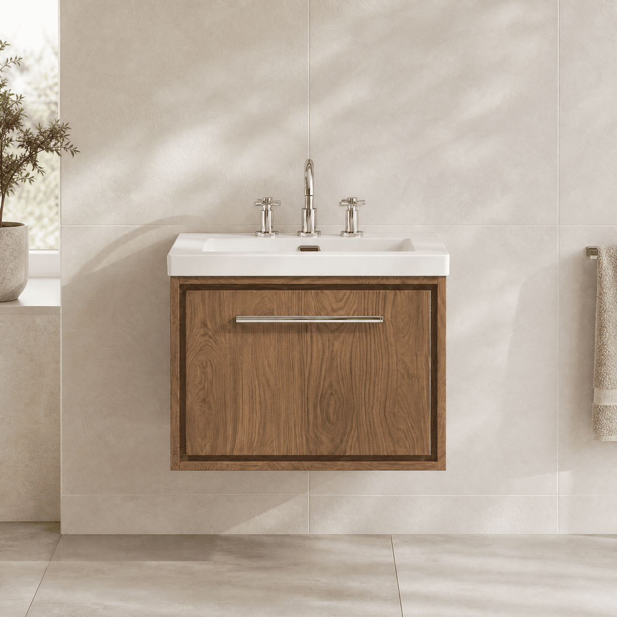 [BFIF2722M] Longnor 1 Drawer Wall Hung Vanity Unit with 3 Tap Hole Modern Fireclay Basin - Choice of Size and Colour - Silo