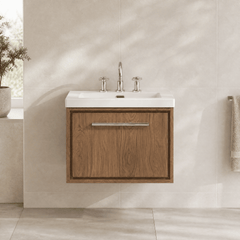 [BFIF2722M] Longnor 1 Drawer Wall Hung Vanity Unit with 3 Tap Hole Modern Fireclay Basin - Choice of Size and Colour - Silo