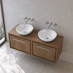 [BFIF2722W2] Longnor 1 Drawer Wall Hung Vanity Unit with Worktop, Antique Oak, 600mm - Lifestyle 2
