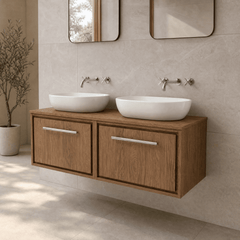[BFIF2722W2] Longnor 1 Drawer Wall Hung Vanity Unit with Worktop, Antique Oak, 600mm - Lifestyle 3