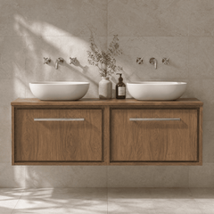 [BFIF2722W2] Longnor 1 Drawer Wall Hung Vanity Unit with Worktop, Antique Oak, 600mm - Silo