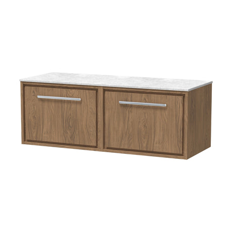 [BFIF2722WMT2] Longnor 2 Drawer Wall Hung Vanity Unit with White Marble Worktop - Choice of Colour - Cutout