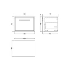 [BFIF2722WMT] Longnor 1 Drawer Wall Hung Vanity Unit with White Marble Worktop - Choice of Size and Colour - Technical Drawing