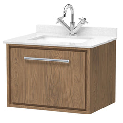 [BFIF2722WS1] Longnor 1 Drawer Wall Hung Vanity Unit with Square Basin and Marble Worktop - Choice of Size and Colour - Cutout