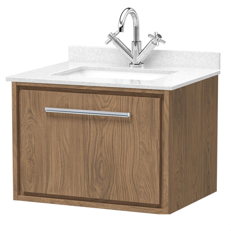 [BFIF2722WS1] Longnor 1 Drawer Wall Hung Vanity Unit with Square Basin and Marble Worktop - Choice of Size and Colour - Cutout
