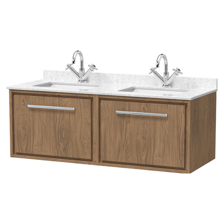 [BFIF2722WS2] Longnor 2 Drawer Wall Hung Vanity Unit with Square Basin and Marble Worktop, 1200mm, Choice of Colour - Cutout